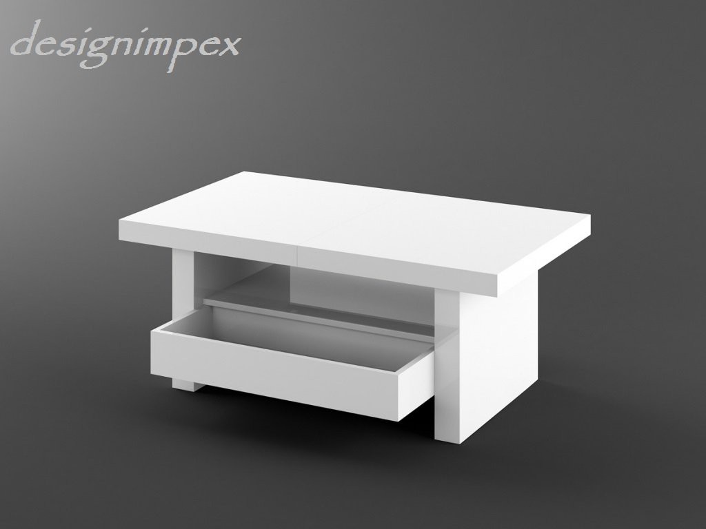 Design couchtisch h 111 weià hochglanz schublade höhenverstellbar ...