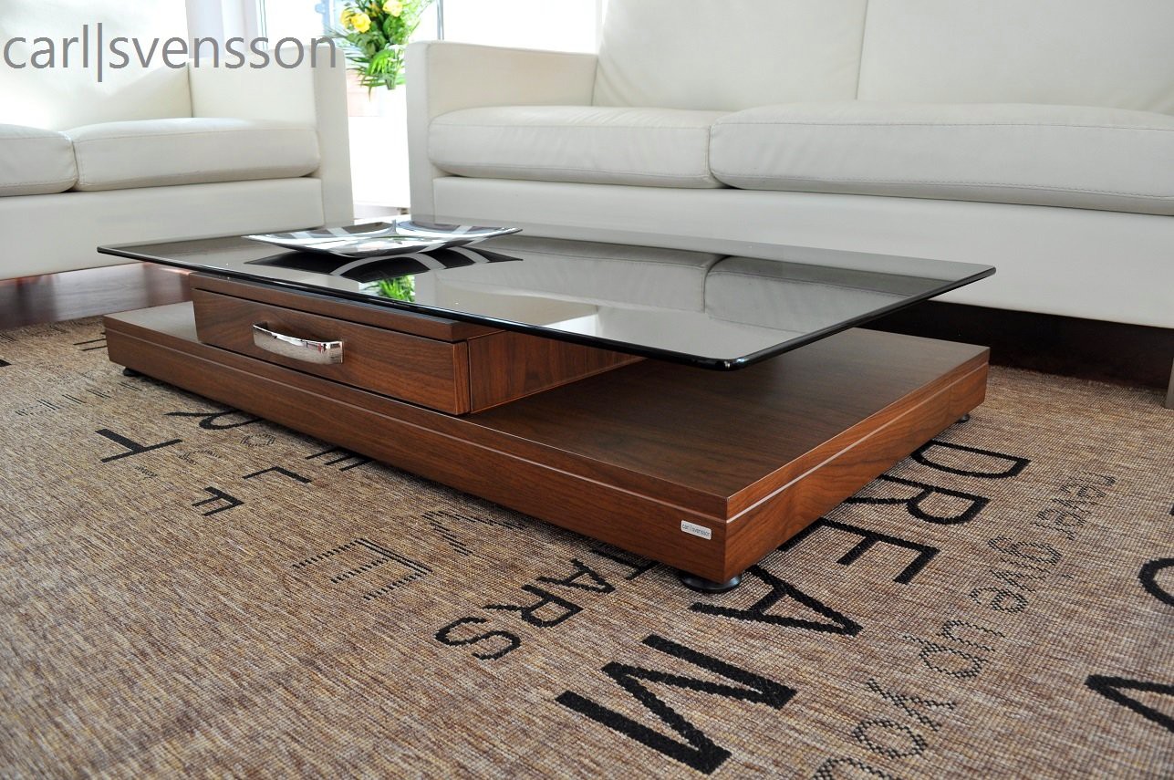 Design Couchtisch V470 Walnuss Nussbaum getöntes Glas Design Couchtisch V470 Walnuss Nussbaum getöntes Glas