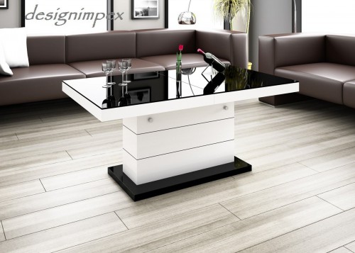 Design couchtisch h 333 weià / schwarz hochglanz ausziehbar ...